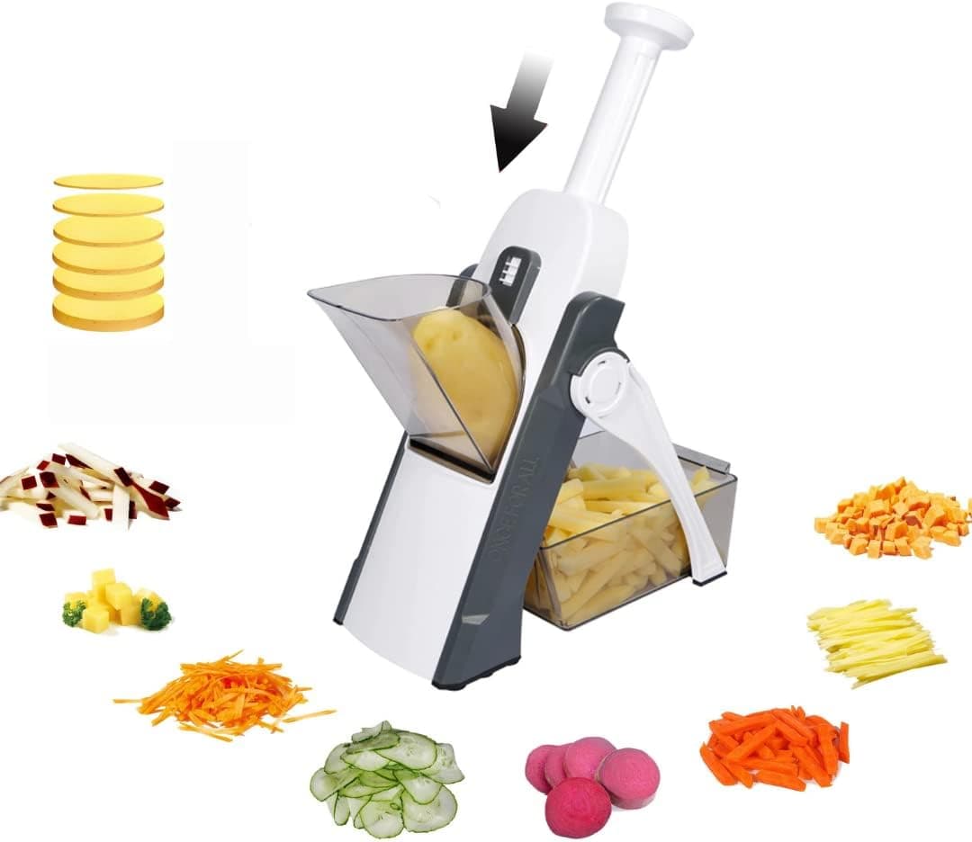 30 Cuts Mandoline Slicer Food Chopper ALL IN ONE : Slicer, Chopper, Grater, Dicer, French Fry Cutter (Blue), 41*21*11 cm