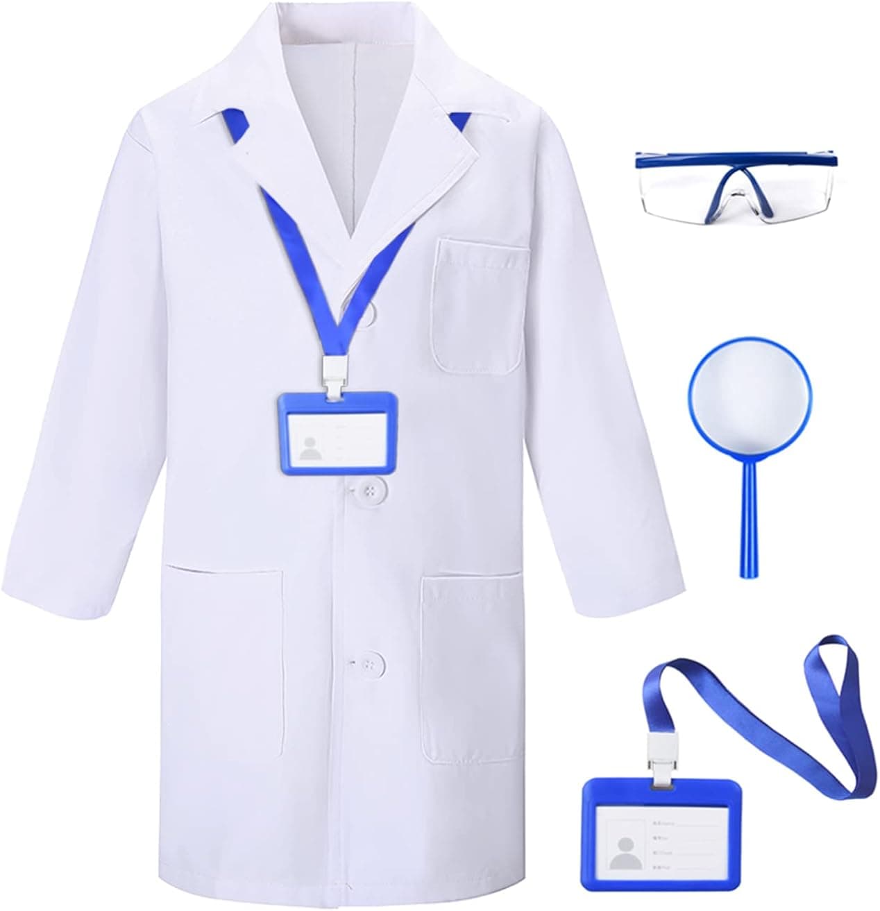 TOGROP 4Pcs Doctor Scientist Lab Costume for Kids Role Play Thick White Coat Birthday Party Gift 2-12 Years