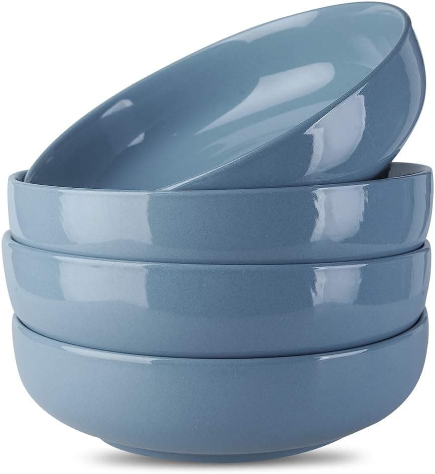 Joyroom 45 Ounces Porcelain Pasta Bowl Set, Salad Bowls, Large Serving Bowl Set, Classic Collection Set of 4 (Haze Blue)