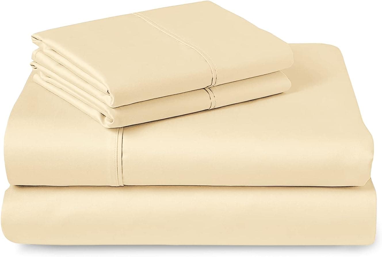400 Thread Count Cotton Sheet Set Full Vanilla Yellow, 100% Long Staple Cotton 4 Piece Bed Sheet Set, Breathable Sateen Sheets fit Upto Deep Pocket fit Upto 15 inch (100% Cotton Full Sheet Set Yellow)
