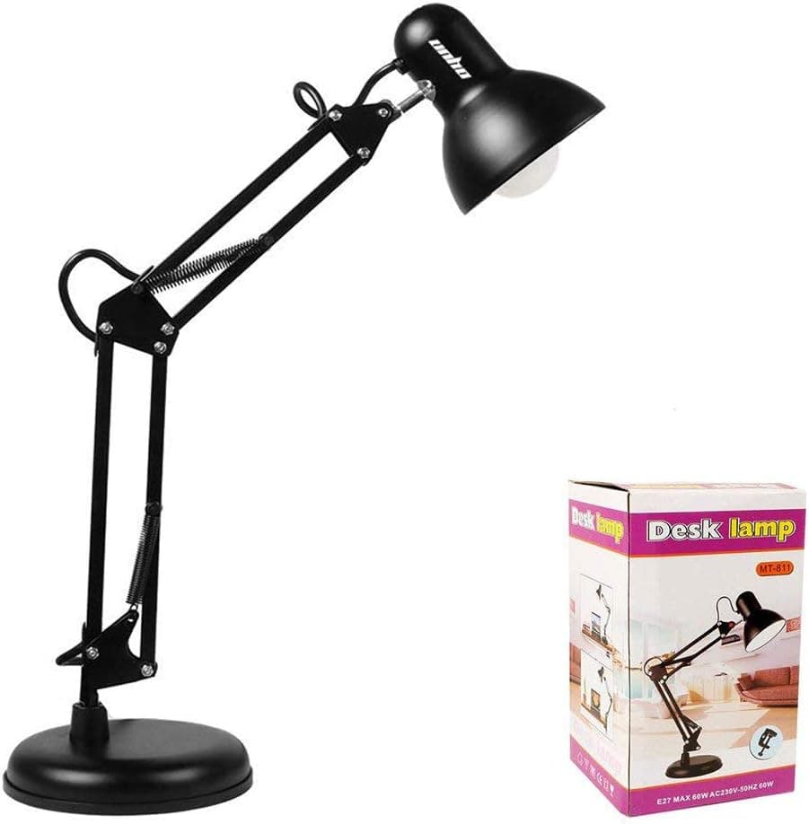Metal Swing Arm Multi-Joint Desk Lamp with Interchangeable Heavy Duty Base Or Classic Architect Clamp-on Desk Lamp- Blac