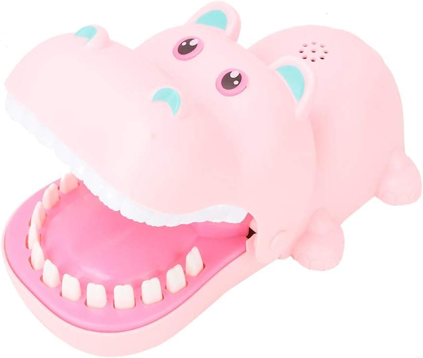 Zerodis Finger Biting Toys,Cute Cartoon Hippo Mouth Pressing Teeth Relieve The Pressure Toy Party Daring Challenge Game Funny Toy for Adults Kids (Pink)