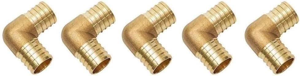 PEX 3/4" Barb Elbow 90 - Brass Crimp Fitting, LEAD-FREE Bag of 5 / Brass / 0.75