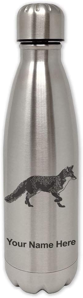 LaserGram Single Wall Stainless Steel Water Bottle, Fox, Personalized Engraving Included