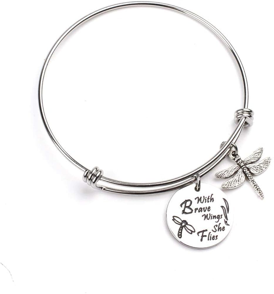 Anlive with Brave Wings She Flies Adjustable Bangle Bracelet with Dragonfly Charm