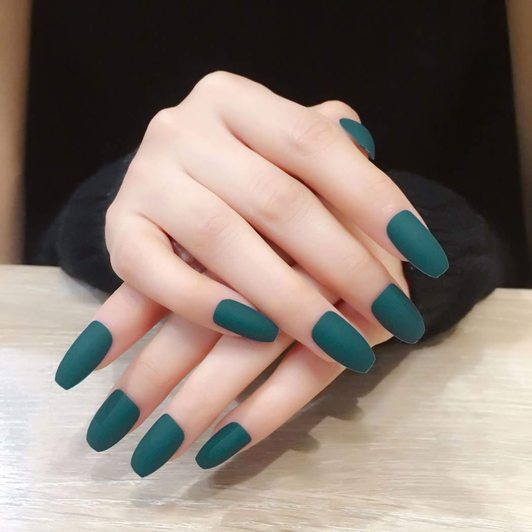 Jovono Matte Press on Nails Green Long Coffin Fake Nails Artificial Full Cover False Nails for Women and Girls (24Pcs)