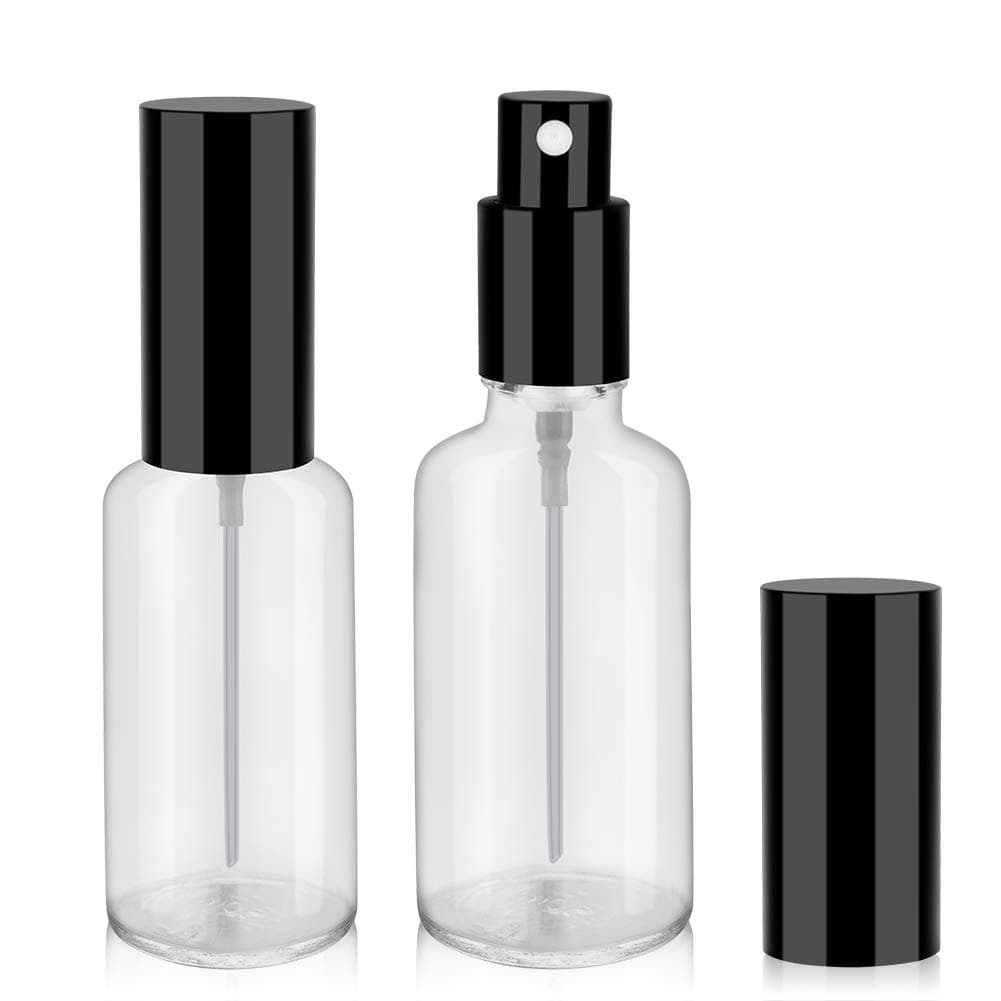 Hydior 2oz Glass Spray Bottles for Essential Oils, Clear Small Spray Bottle with Black Aluminum Sprayer - 2Pack