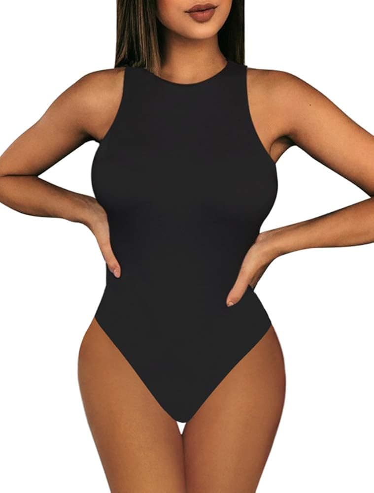 XXTAXN Women's Sexy Basic Sleeveless Round Neck Bodycon one piece Bodysuit