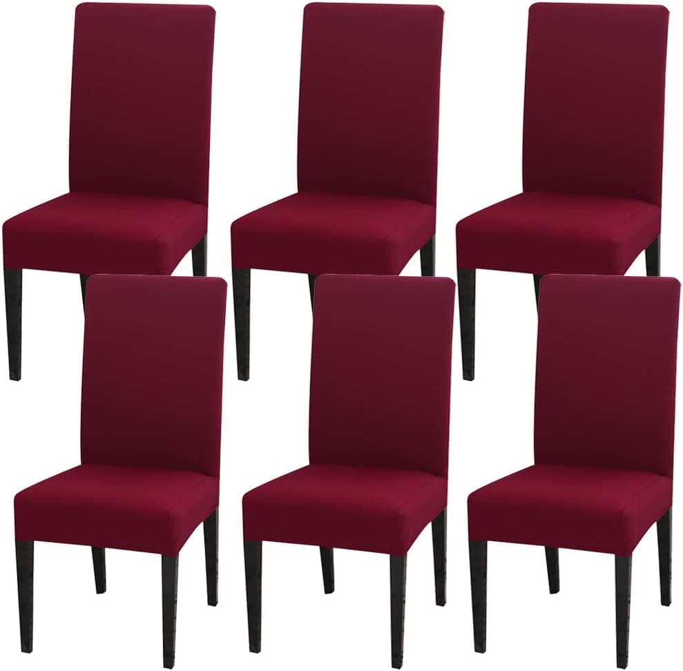 INMOZATA Chair Covers for Dining Room 6 Pack, Stretch Dining Room Chair Covers Soft Spandex Parsons Chair Slipcovers, Removable and Washable for Kitchen, Hotel, Ceremony (Wine red,Set of 6)