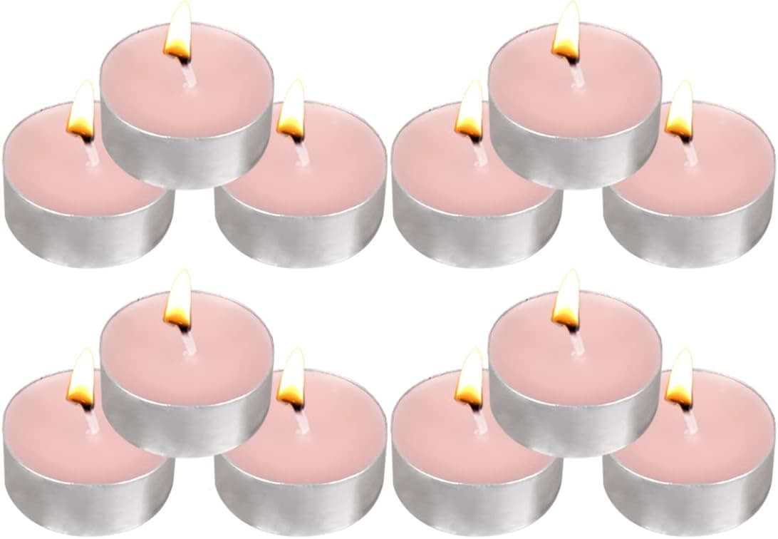 Tea Lights Candles - 12 Pack Pink Tealights Candle Scented Rose Small Candle for Home, Holiday, Wedding & Party,Dinner Table, Halloween Christmas and Holiday (Pink Rose)
