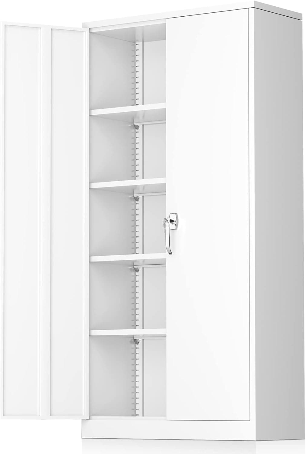 Greenvelly White Metal Storage Cabinet, 72" Locking Cabinet with Doors and 4 Shelves, Tool Cabinet Large Tall Lockable Office Cabinet with Lock and 2 Keys Steel Cabinet for Home, Laundry Room