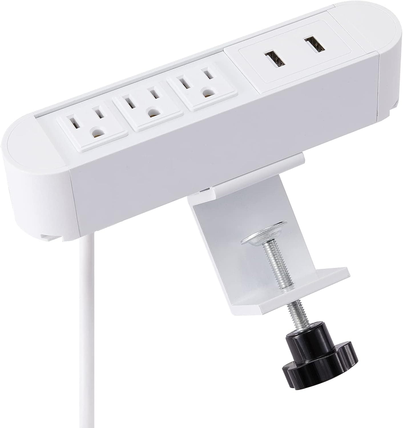 Desk Clamp Power Strip, 3 Desk Outlets with USB Port 2.4A, Desk Mount Power Strip Plug USB Charging Power Station with Long Extension Cord, 10 FT 600J 125V 13A 1625W White