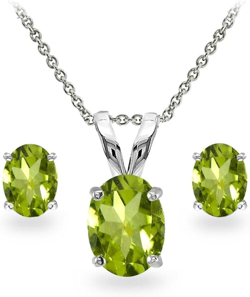 B. BRILLIANT Necklace and Earring Sets for Women Sterling Silver Genuine, Created or Simulated Gemstone Oval Solitaire Jewelry Set for Girls Bridesmaids Teens