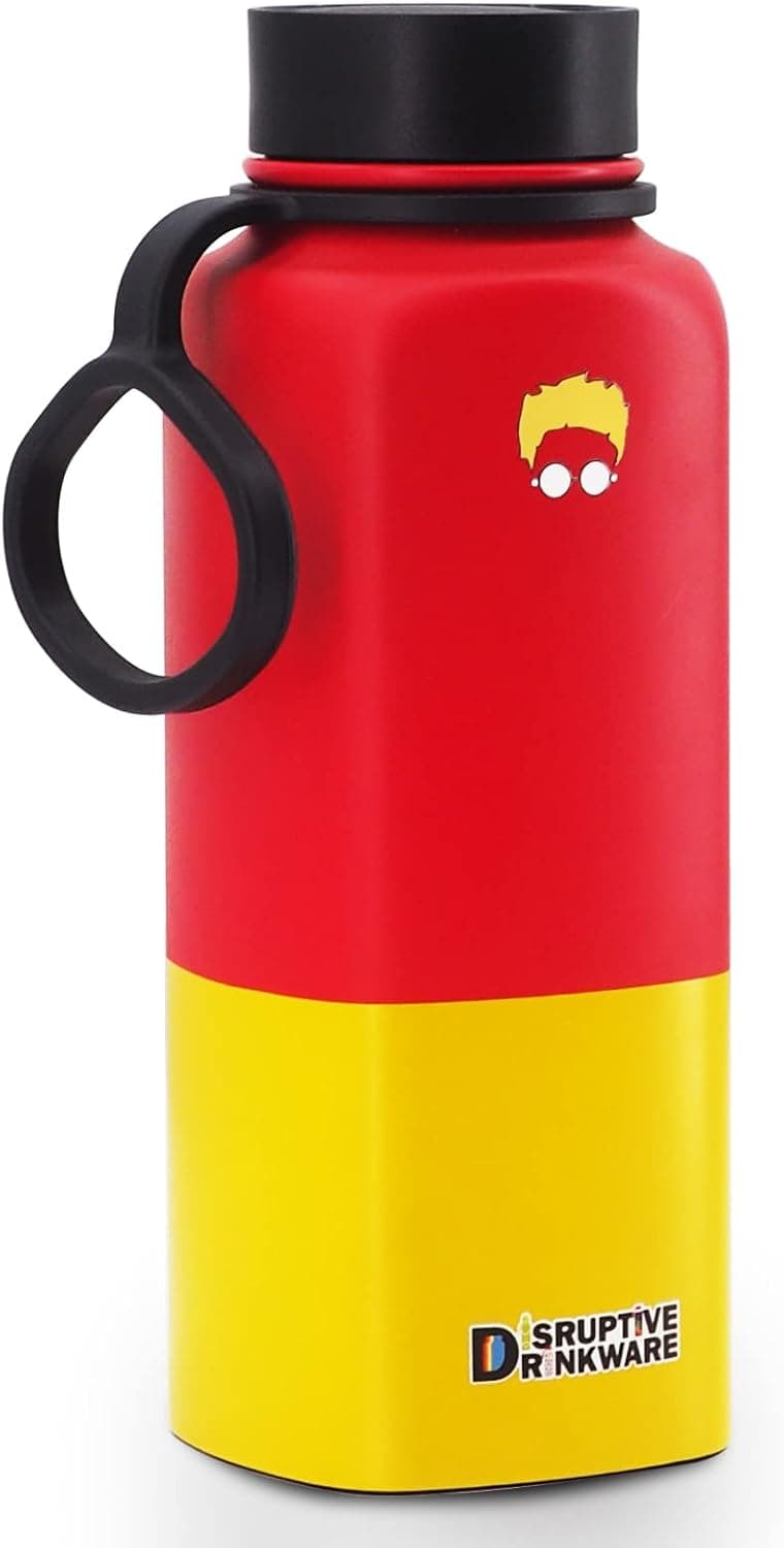 Insulated Water Bottle, SIMMOUDE 25oz Double Wall Vacuum Stainless Steel Coffee Mug with Lid for Hot and Cold Reusable Metal Non-Slip Silicone Holder Office Travel Camping Red Yellow