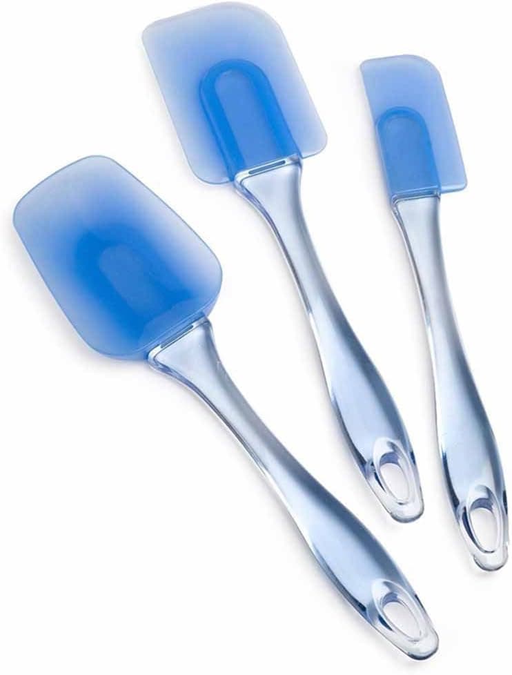 Silicone Spatula, Set of 3, Non Stick, Easy Clean, soft bend, cake baking and spreading! baking tool,crystal-like plastic handles with holes for hanging