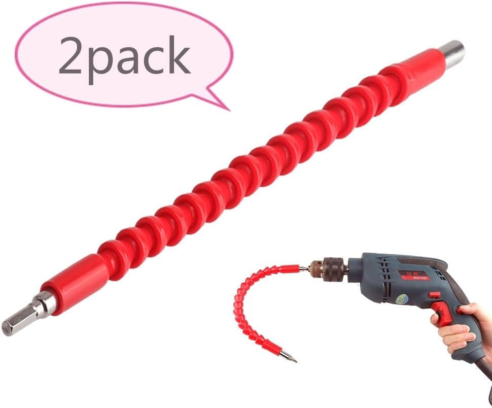 DR.Machinist 2Pcs 11.8 Inch Flexible Extension Soft Shaft with Screw Drill Bit Holder, Hexagon Drill Connection Size of 1/4 Inch (Red)