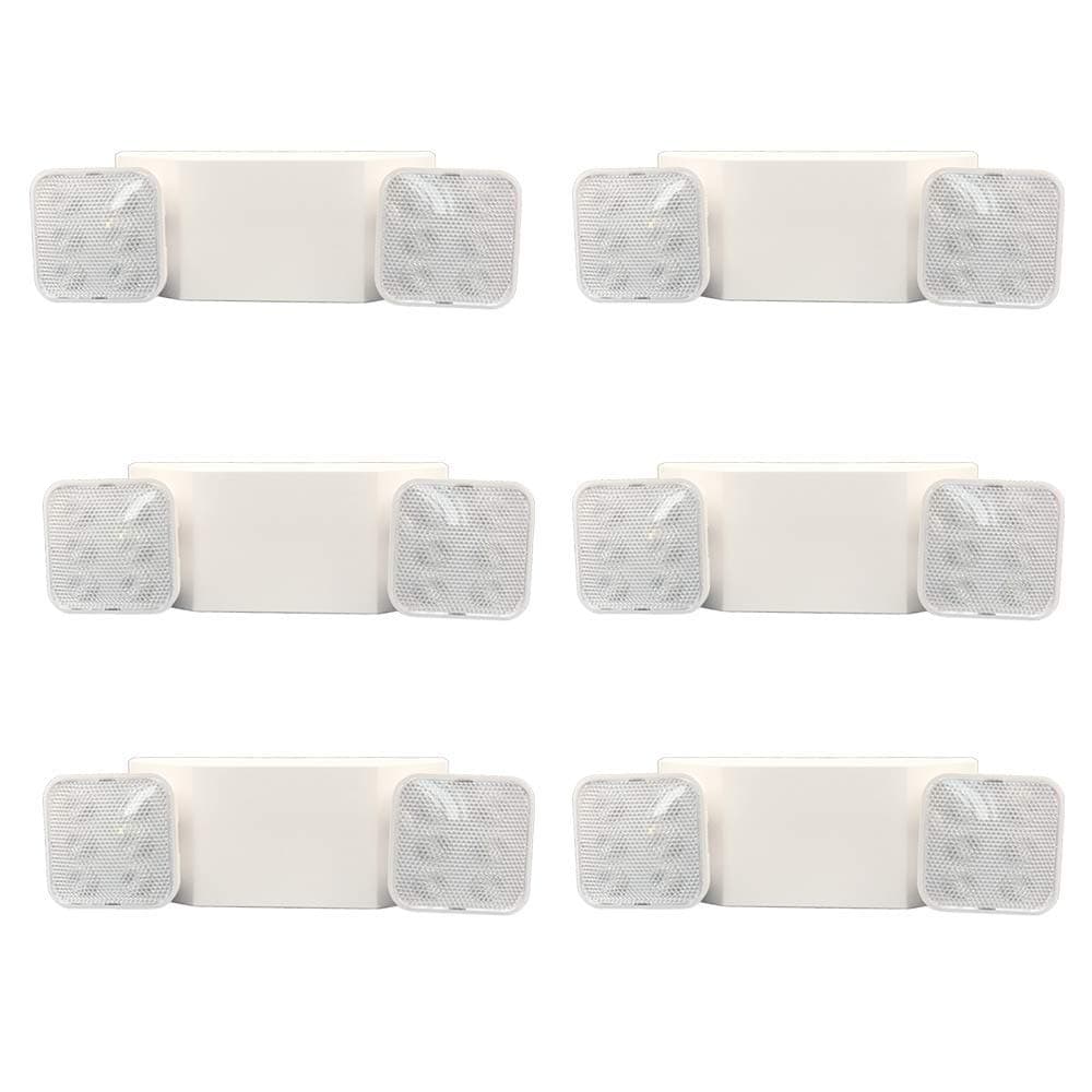 AmazonCommercial LED Emergency Light, UL Certified, 6-Pack, Adjustable Two Heads, Wall Mount White with Battery Backup