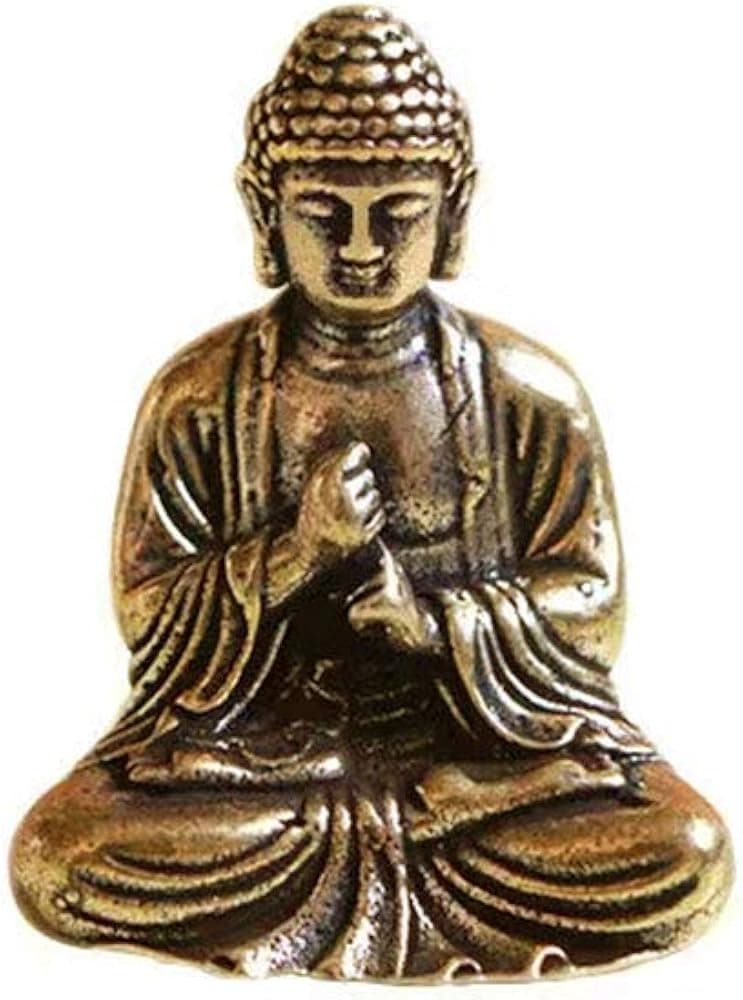Wixine 1Pcs Old Brass Hand Carved Shakyamuni Buddha Small Statue