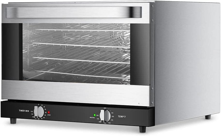 Pokytcox Commercial Convection Oven,47 L/50Qt Countertop Commercial Toaster, 1600W Efficiency Heat,120V, Stainless Steel, Silver,4 Racks
