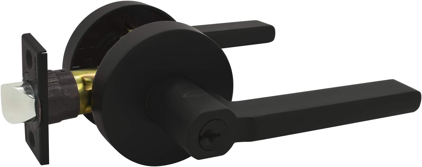 Nuk3y Thor Series Lever Door Handle Slim Round Modern Contemporary Lever Set (Entry, Matte Black)