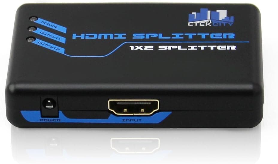 Etekcity 2 Port 1x2 Ver 1.3 HDMI Splitter Amplifier with Power Adapter, HDCP & Full HD 1080P 3D/PS3/XBOX360/DVD/Blu-ray/HDTV/DTS and Dolby Supported