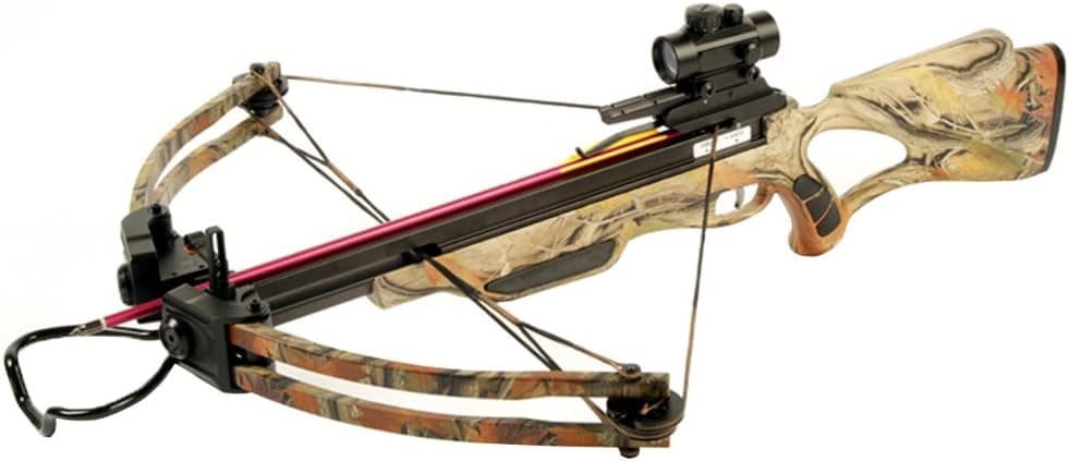 175 lb Black/Camouflage Hunting Compound Crossbow Archery Bow +Red Dot Scope +4 Arrow +Quiver +Cocking Rope & etc 150