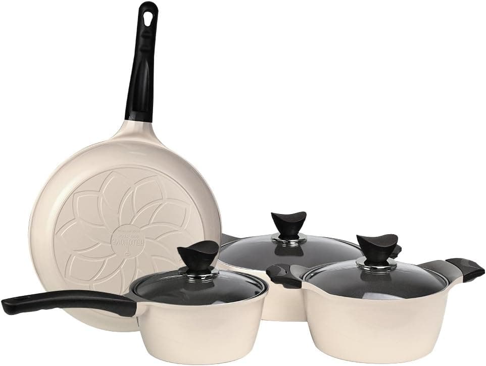 Hello Home Eco-Technology 4 Piece Cooking Set, Nonstick Performance and Scratch Resistant Durability - Ivory,Pink (Ivory)