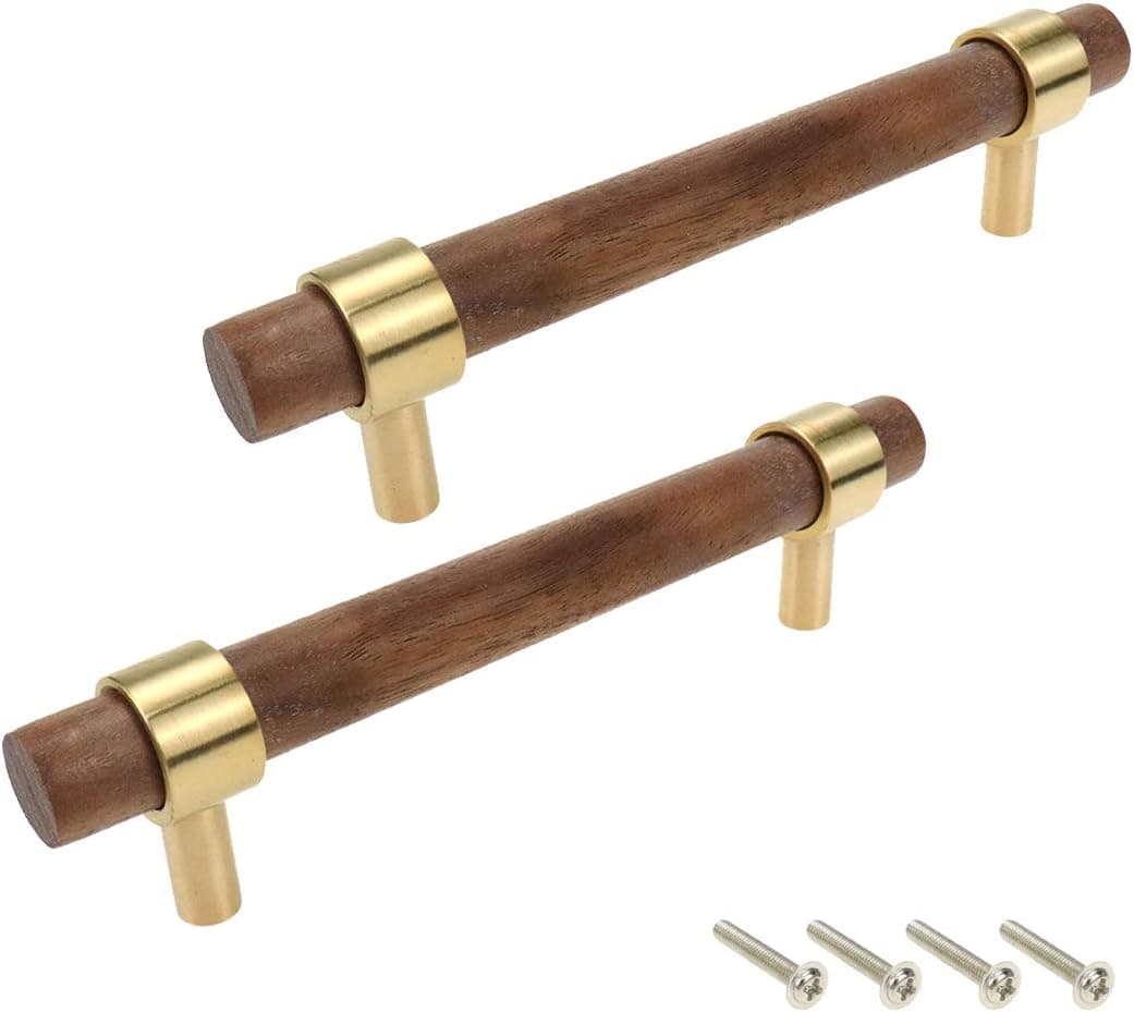 Drawer Pulls Karcy Pull Handle 3.78" Mounting Hole Distance with Screws Walnut Brass Golden Brown Pack of 2