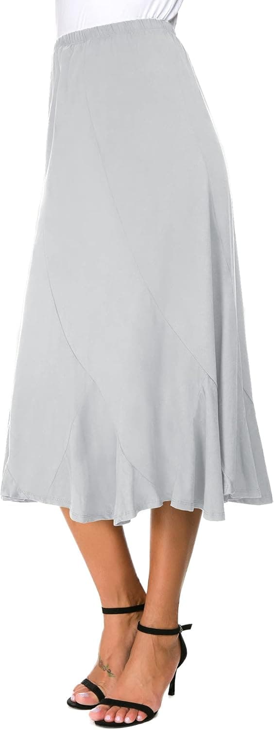 EXCHIC Women's Elegant Ankle Length Ruffle Hem Elastic Waist Suede Midi Skirt
