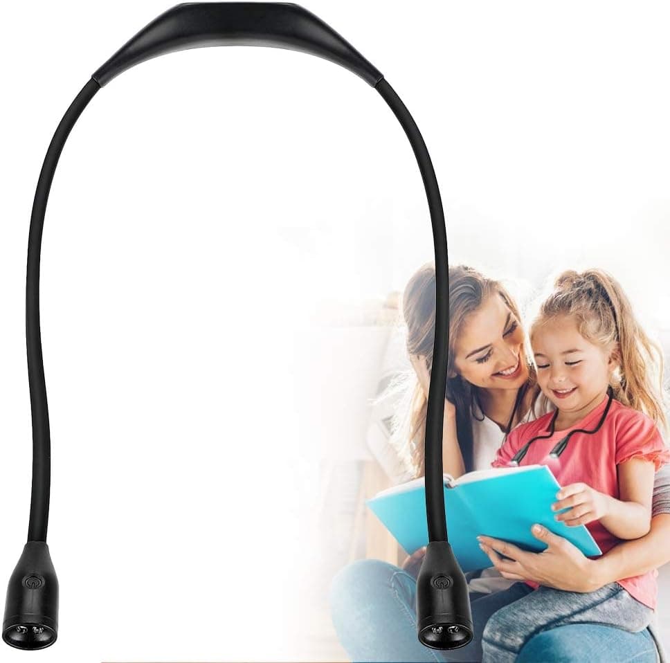 Rechargeable Book Light, Haofy LED Reading Light with 3-Level Brightness 3 Color 5 Led, Flexible Night Clip On Reading Lamp Eye-Protection Soft Table Light for Bed Computer Desk (Neck Hug Light)