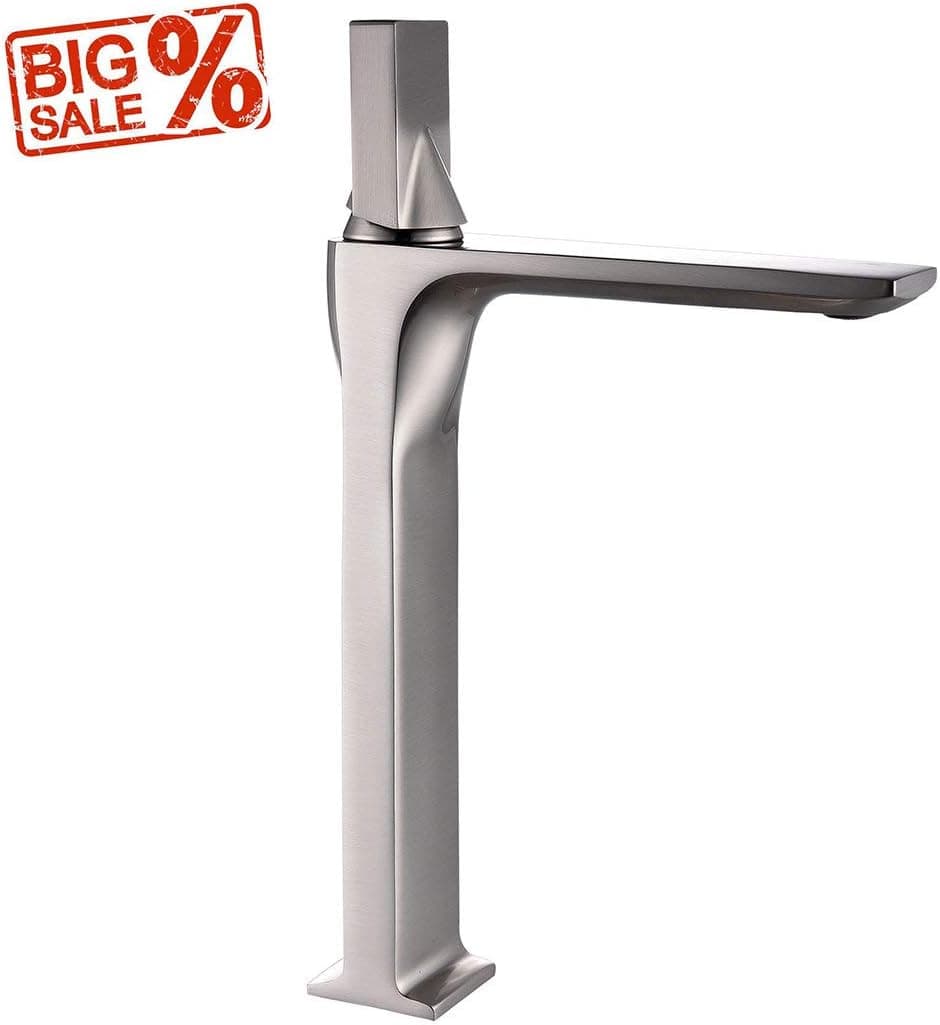 WANFAN Contemporary Brass Single Hole Lavatory Single Handle Bathroom Faucet, Hot and Cold Water Vanity Faucets (12.6 Inch Tall Brushed Nickel)