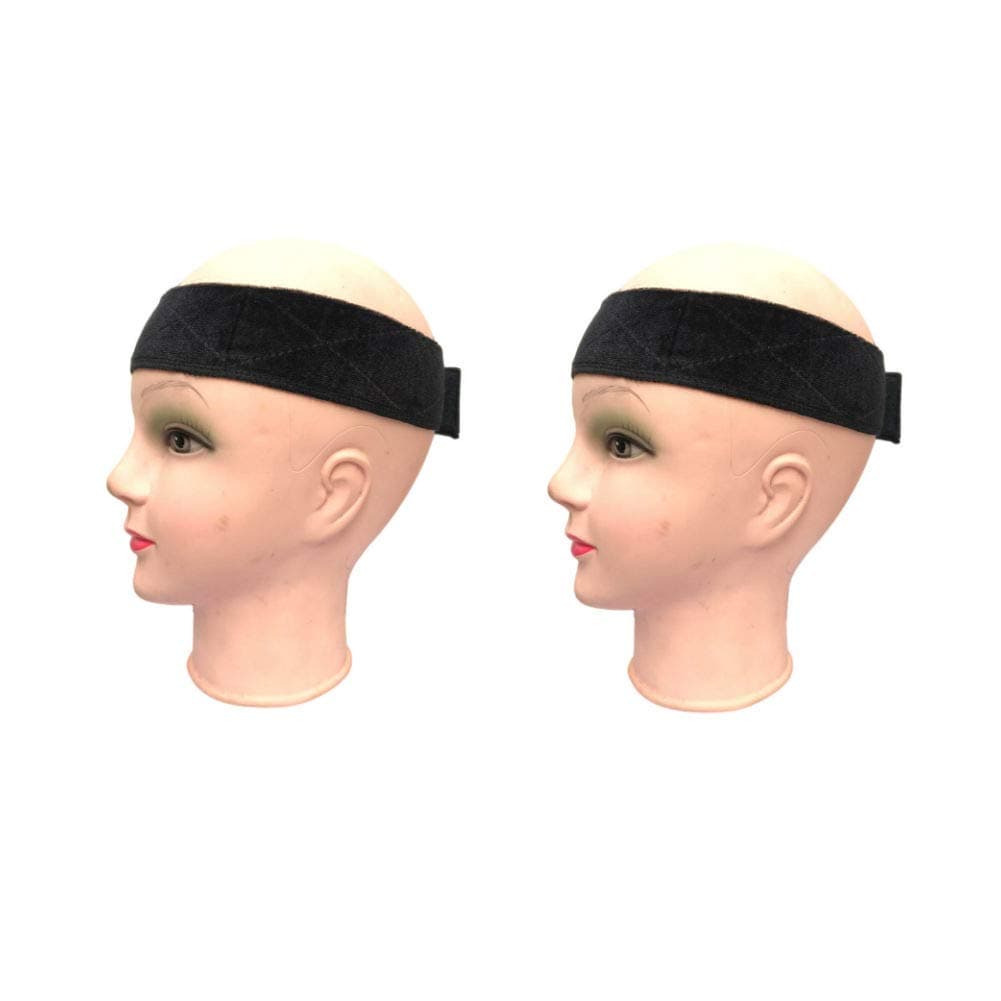 EPRHAN 2 Pcs Wig Grip Headbands for Women, Comfort Wig Grip Band with Adjustable Elastic Closure Flexible Velvet No Slip Wig Grip Bands Cap for Wigs (Black)