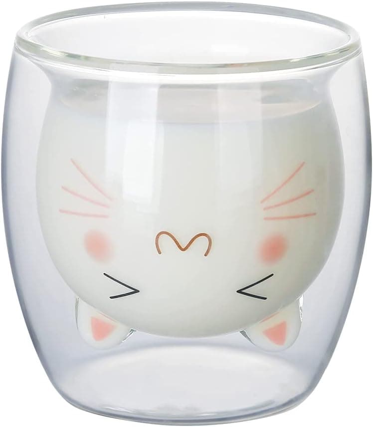 FBYXFCR Set of 1 Cute Coffee Mug Cat Tea Cup Milk Double Wall Clear Insulated Glass Espresso Mug interesting Gift for you (Cat Mug) 6.7oz(200ML), 3.7*3.7*3.7in 200ml