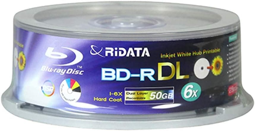 Ridata Blu Ray Disc 50gb 6x White Inkjet Printable Bd-r Dl 25 Pack