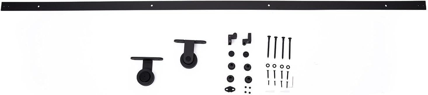 HomCom Modern 6' Interior Sliding Barn Door Kit Hardware Set - Black Carbon Steel
