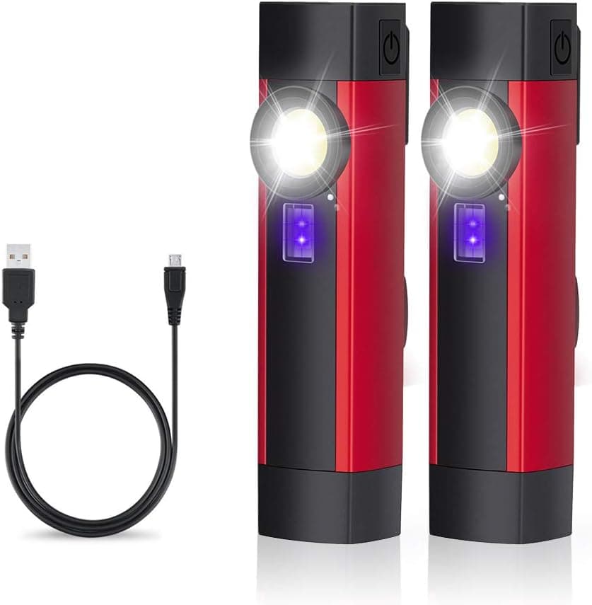 LED Work Light, Linkax COB Rechargeable Work Lights with Magnetic Clip and 4 Modes Bright UV Flashlight Handheld Inspection Light for Car Repair, Household and Outdoor Use (2 Pack)