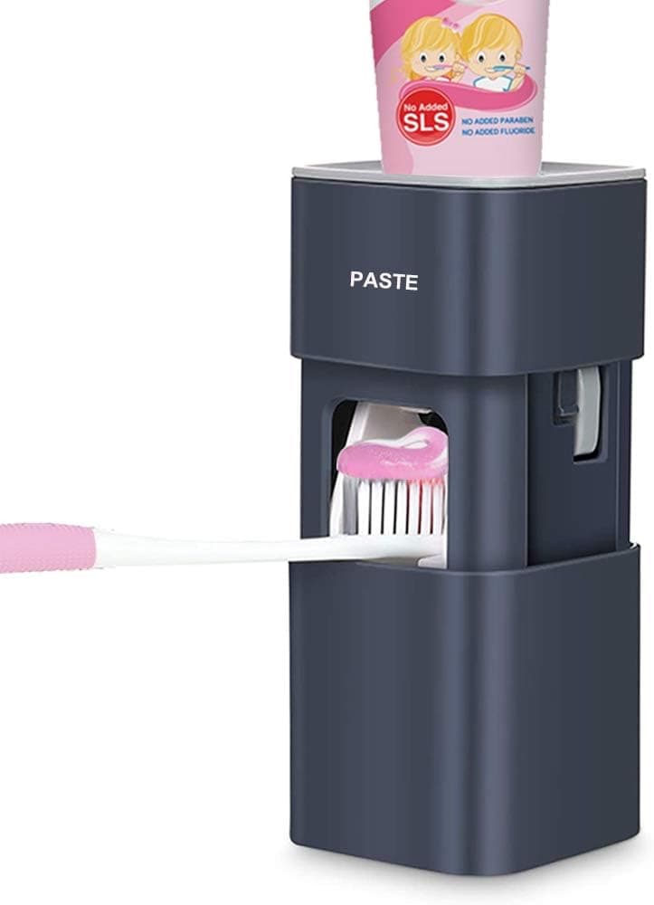 Toothpaste Dispenser & Toothpaste Squeezer, Dustproof Wall Mounted Hand Free Automatic Toothpaste Dispenser for Famliy Washroom Bathroom for Family(Dark Blue)