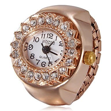 Women's Diamante Round Dial Rose Gold Alloy Quartz Analog Ring Watch