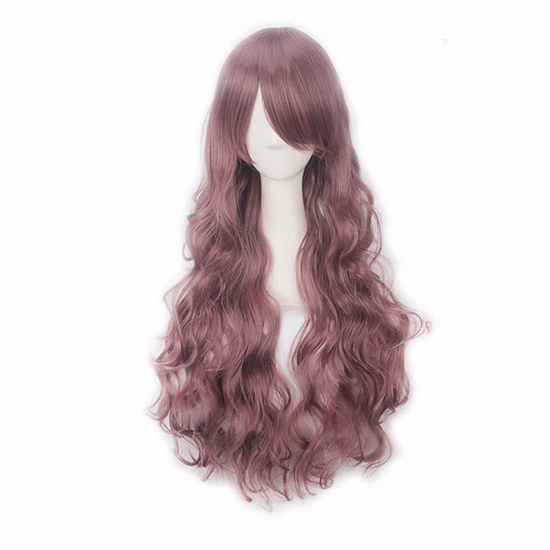 Aadesso 32"/80cm Side Bangs Wig For Women Long Wavy Heat Resistant Fiber Wigs Side Bangs Cosplay Party (Purple Pink)