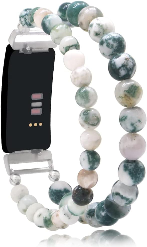 C&L Accessories Compatible with Fitbit Inspire/Inspire HR Bands for Women Girls, Beaded Bracelet Adjustable Gemstone Replacement Wristband Straps for Fitbit Inspire/Inspire HR (Vertical Agate)