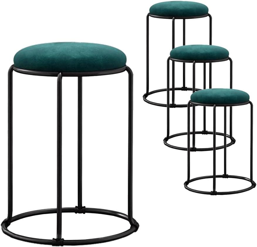 Relquatty 18" H 4 Pack Velvet Stools Backless Bar Stools Classroom Stools Vanity Stools, Stackable Round Chairs Set of 4, for Dinning, Kitchen, Salon, Seminar (Black Foot + Green Seat, 18inch)