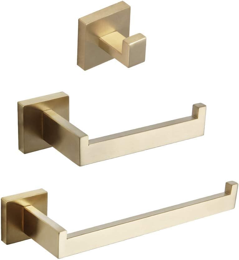 GERZWY Bathroom 3-Pieces Hardware Accessories Sets (Coat Hook Toilet Paper Holder Towel Ring) Brushed PVD Zirconium Gold Finish FG16567-3BZ