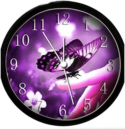 Glow in the Dark Wall Clock - Purple Butterfly on Finger