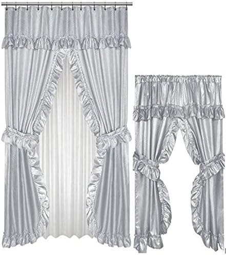Home Fashions Grey Double Swag Shower and Window Curtain Set with Liner