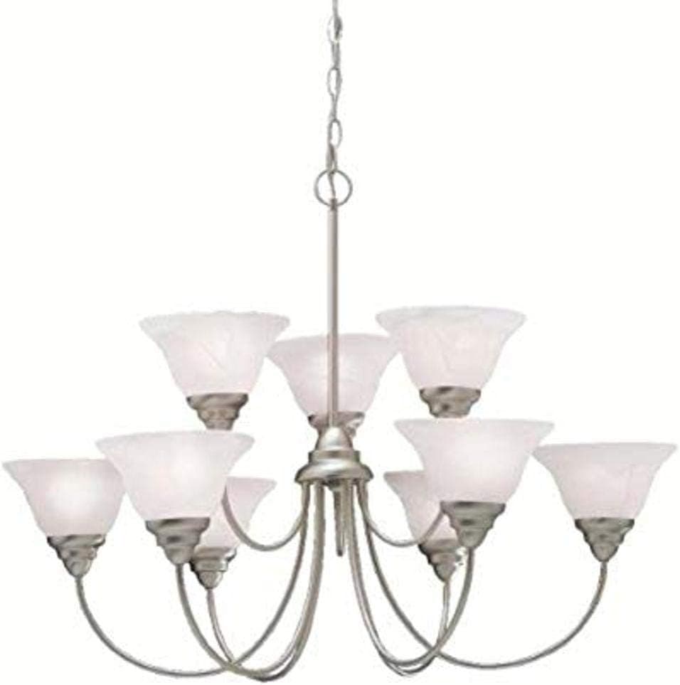 Kichler Telford 25" 9 Light 2 Tier Chandelier with Alabaster Swirl Glass in Brushed Nickel