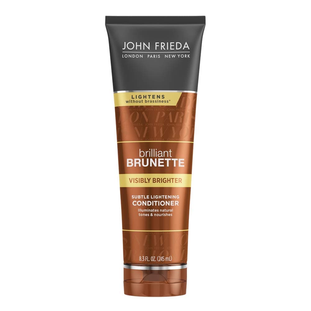 John Frieda Brilliant Brunette Visibly Brighter Subtle Lightening Conditioner, Eliminates Neutral Tones, Sleek Brown Shine, 8.3 Ounces, with Honey and Marigold Extract