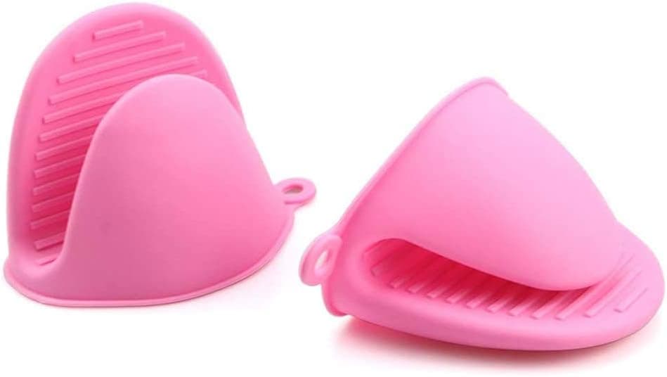 Trylis Silicone Oven Mitts Heat Resistant Pot Holders Mini Cooking Gloves Insulation Finger Protector Pinch Pink 2pcs