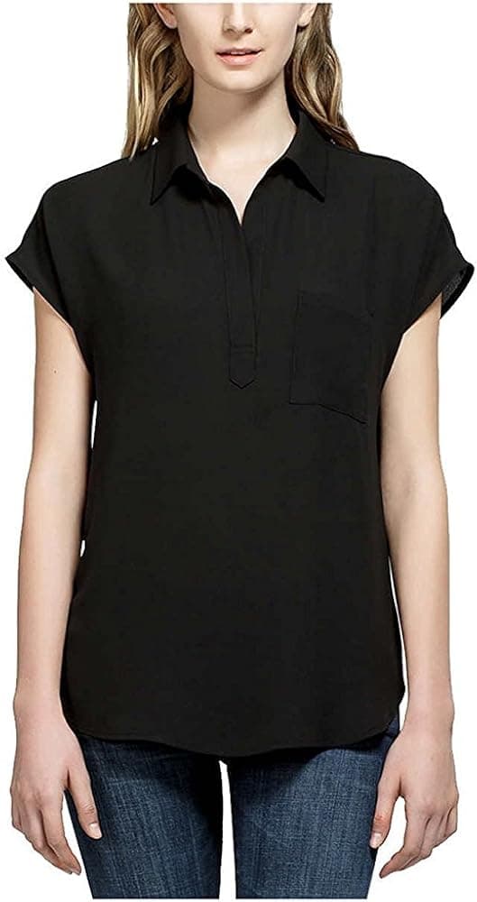 Pleione Ladies' Short Sleeve Blouse (S, Black)