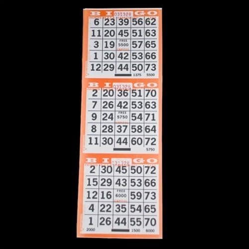 3 on Pushout Bingo Paper Game Cards - Orange - 250 sheets - 3.75 Inch by 10.75 Inch Size Disposable Sheet - No Duplicates - Made in USA