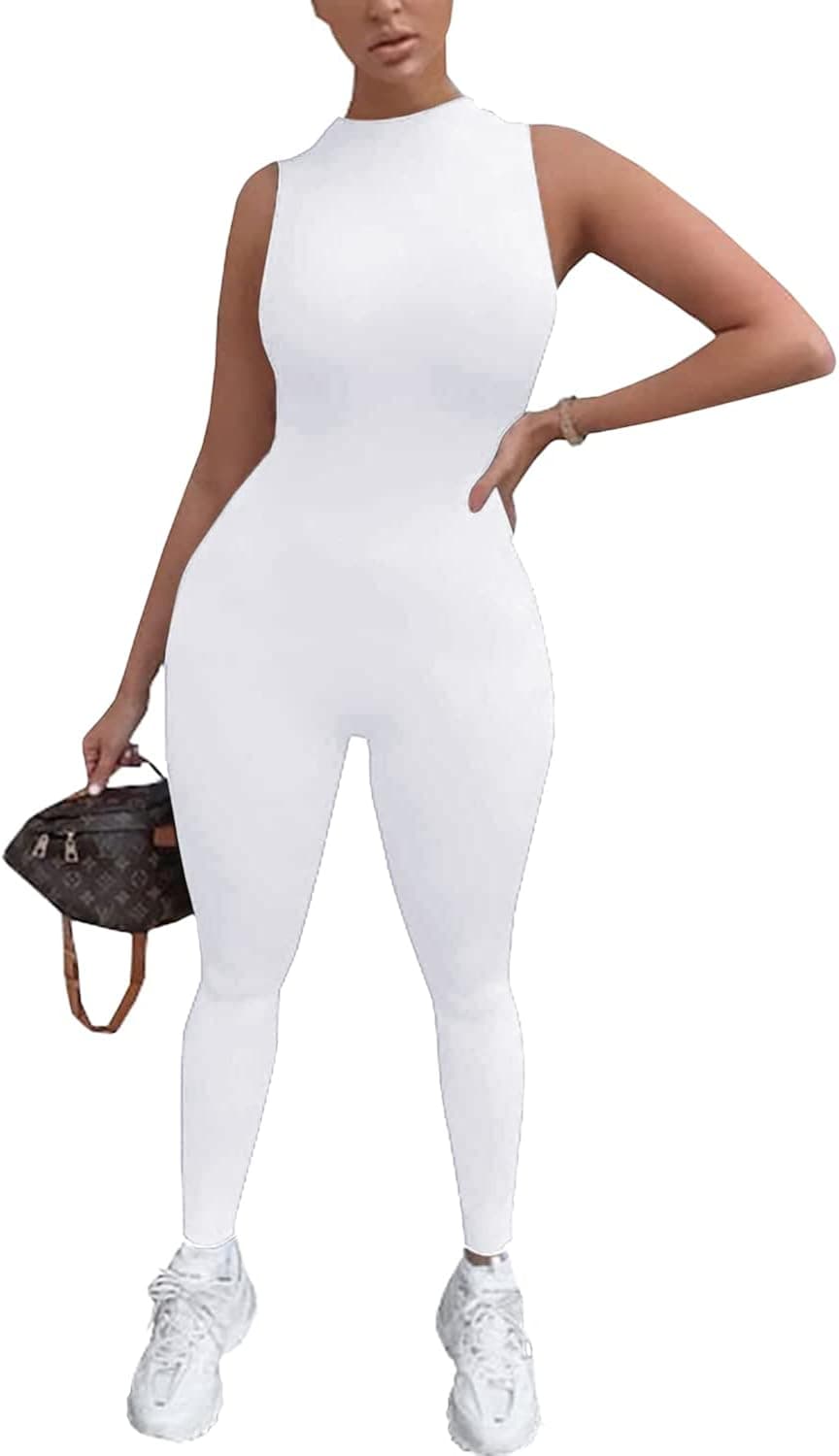 Picaurshe Bodycon Jumpsuit for Women Sexy Sleeveless Casual Zipper Party Club Long Rompers Bodycon Jumpsuit